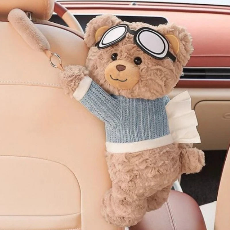 1pcs Car Tissue Box Bear Cartoon Hanging Tissue Box Hanging Armrest Box Paper Case Car Inner Decor