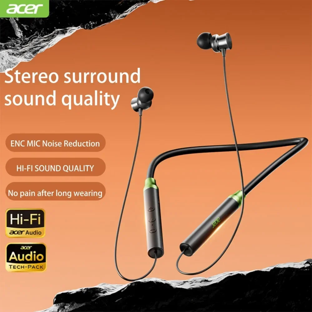 Acer OHR201 Earphone Bluetooth 5.4 Neckband Wireless Headphone HIFI Sound Sport Magnetic Headset Waterproof Earbuds with ENC Mic