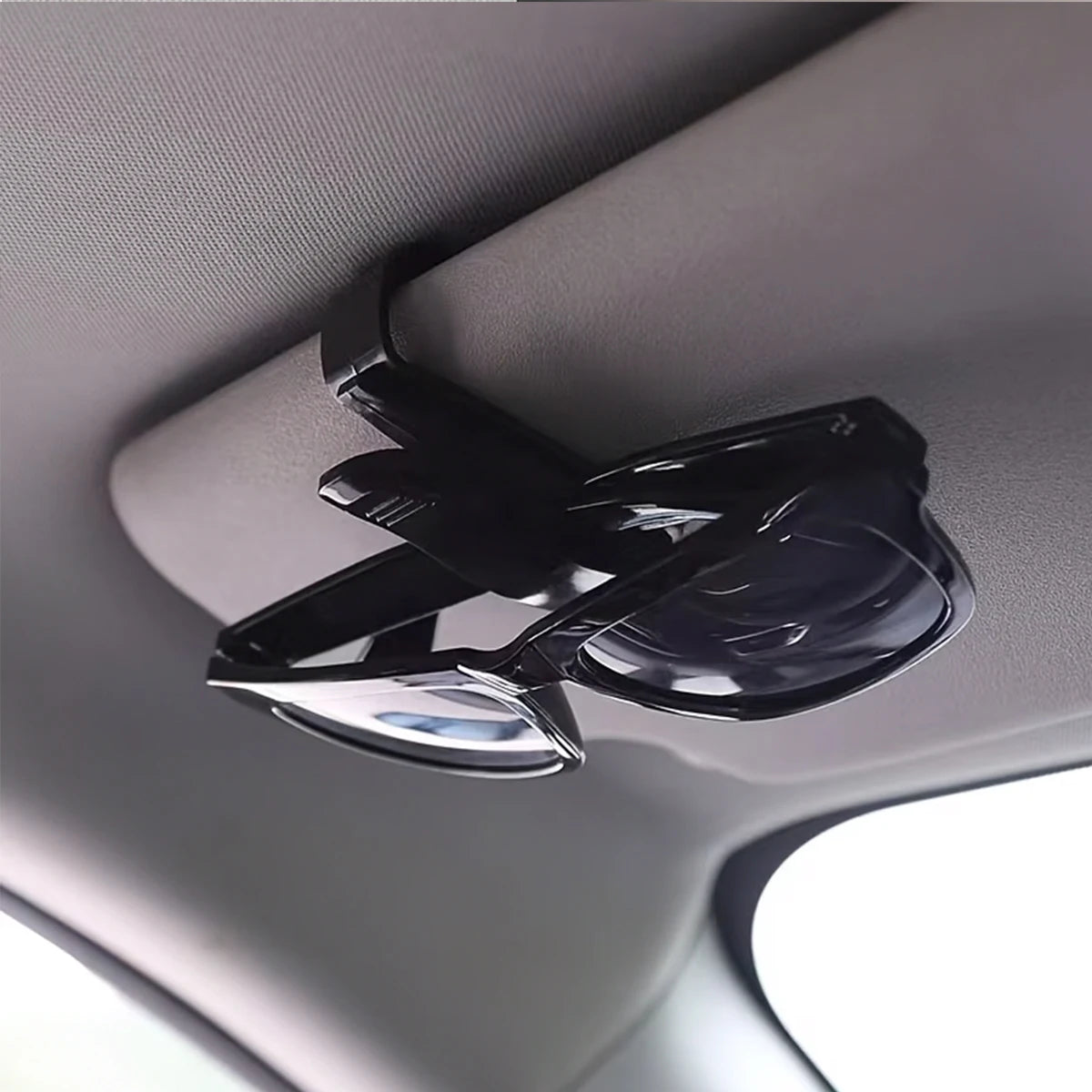 2PC Black Universal Car Sun Visor Sunglasses Holder, Multifunctional Eyeglasses Clip Card Ticket Pen Storage Box