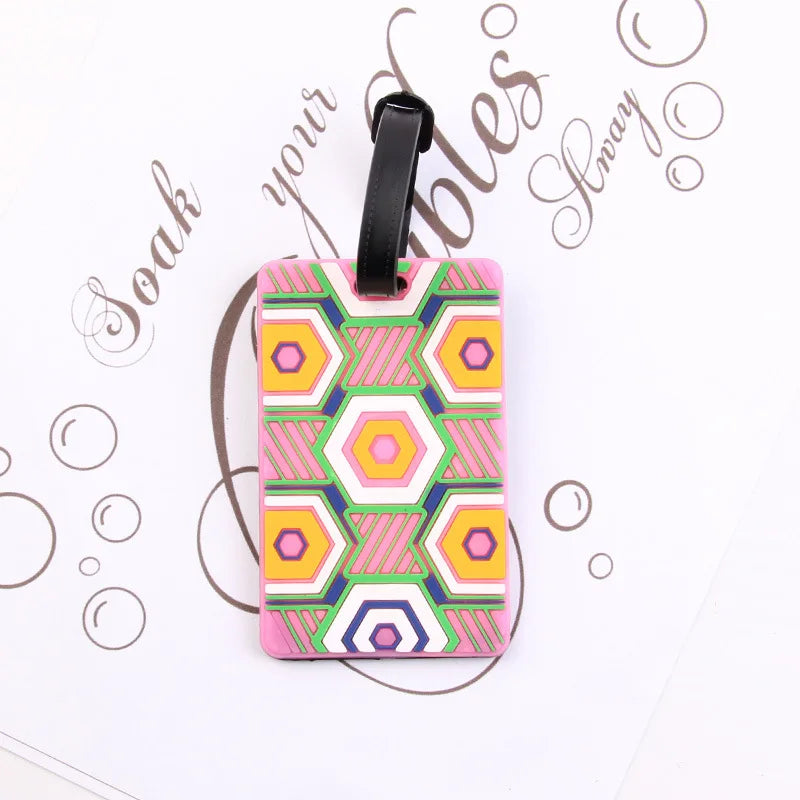 Puzzle Striped Printed Luggage Tag PVC Soft Silicone Card Holder Cartoon Boarding Pass Aircraft Luggage Tags Suitcase Label