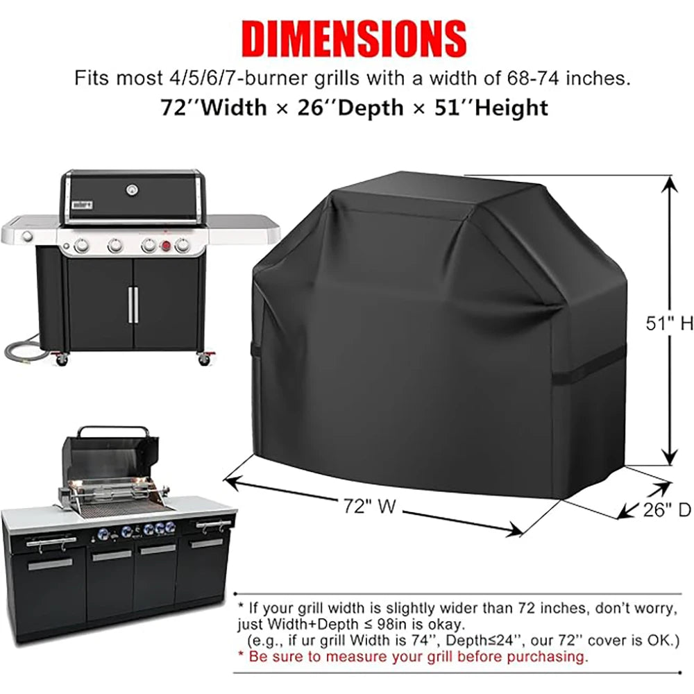 Gas Grill Cover 22-72 Inch, Waterproof Anti-UV Fade Resistant BBQ Cover, Hook-and-Loop Straps for Most Grills