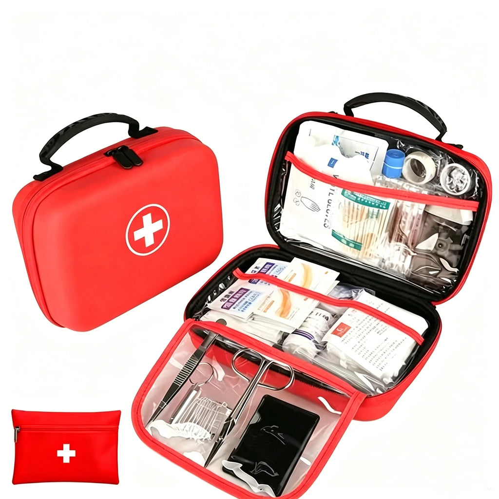 252pcs Home Office First Aid Kit Portable Emergency Bag, Red Survival Carry-On for Outdoor Activities, Camping, Hunting, Hiking