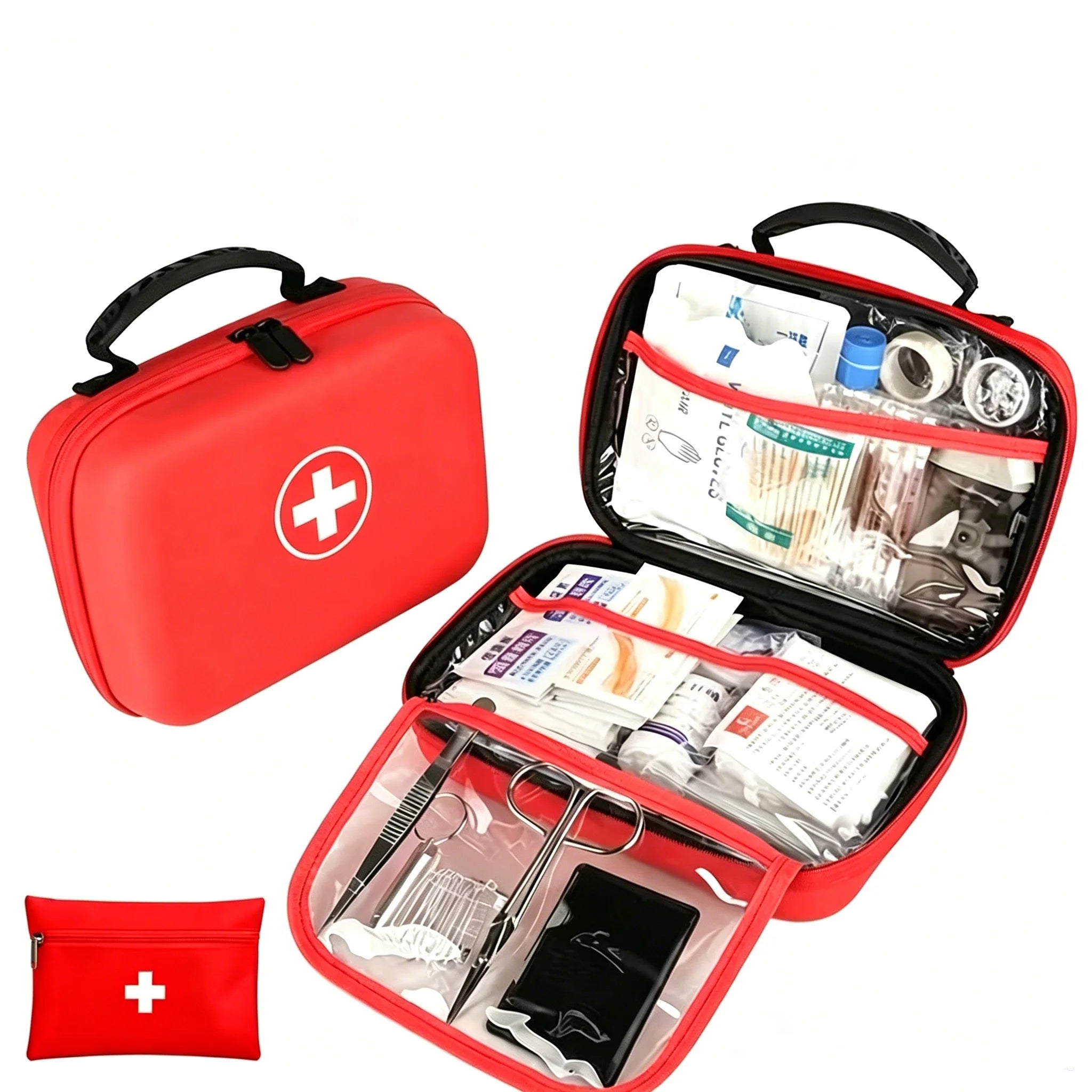 252pcs Home Office First Aid Kit Portable Emergency Bag, Red Survival Carry-On for Outdoor Activities, Camping, Hunting, Hiking