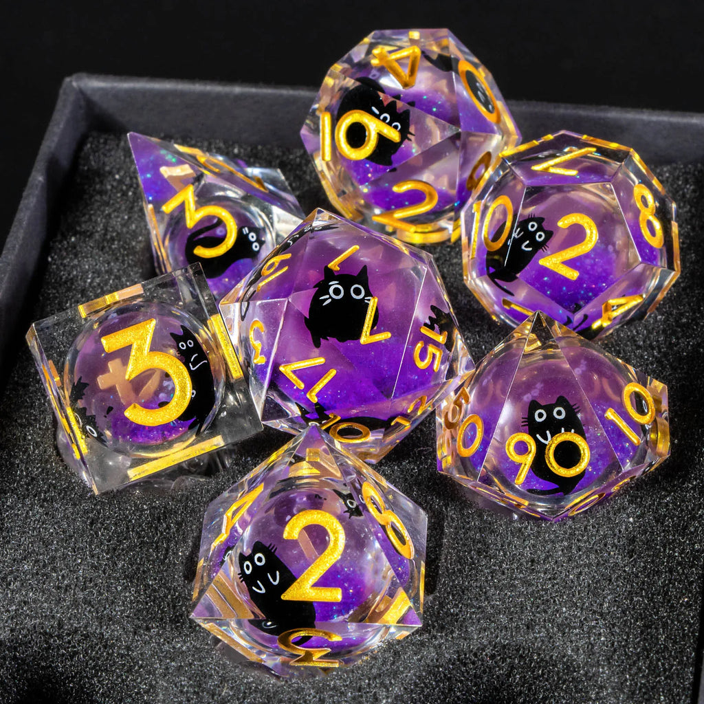 Cat Resin Dice Set DND, Liquid Core D&D Dice, Cute Dungeon and Dragon Dice, Sharp Edge Role Playing Dice D20 D12 D10 D8 D6 D4