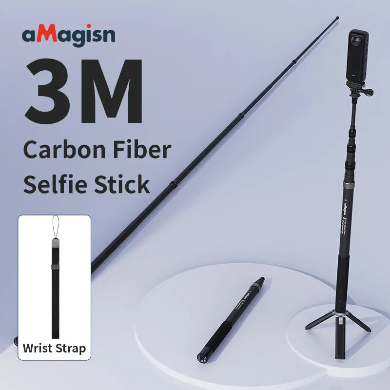 3M Carbon Fiber Selfie Stick for Insta360 X3 / ONE X2 / RS Aluminum Alloy Selfie Stick for GoPro Hero 11 10 9 8 DJI OSMO Action