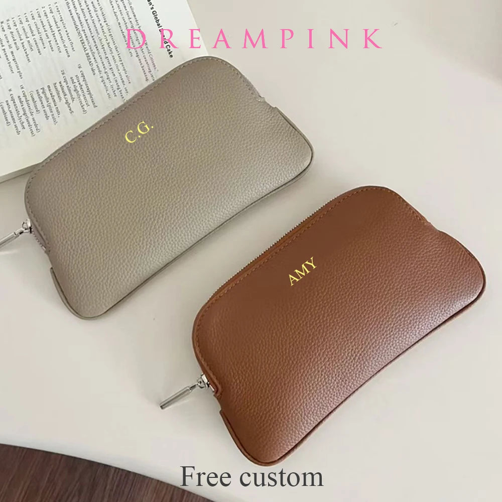 Luxury Simple Design Women Clutch Bag Custom Name 100% Genuine Leather Small Pouch Wallet For Ladies Gift Dropship Clutch Purse