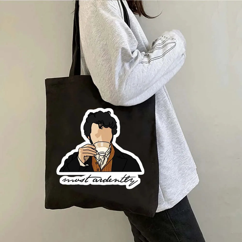 More Pride Less Prejudice Jane Austen Pride Prejudice Elizabeth Darcy Book Bennet Cartoon Shopper Canvas Tote Bag Cotton Handbag