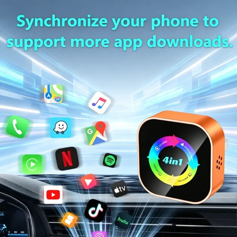4in1 Android Auto Connect Airplay Wireless Carplay Adapter Mirror Link Screen USB Plug Play for Apple and Android CarPlay