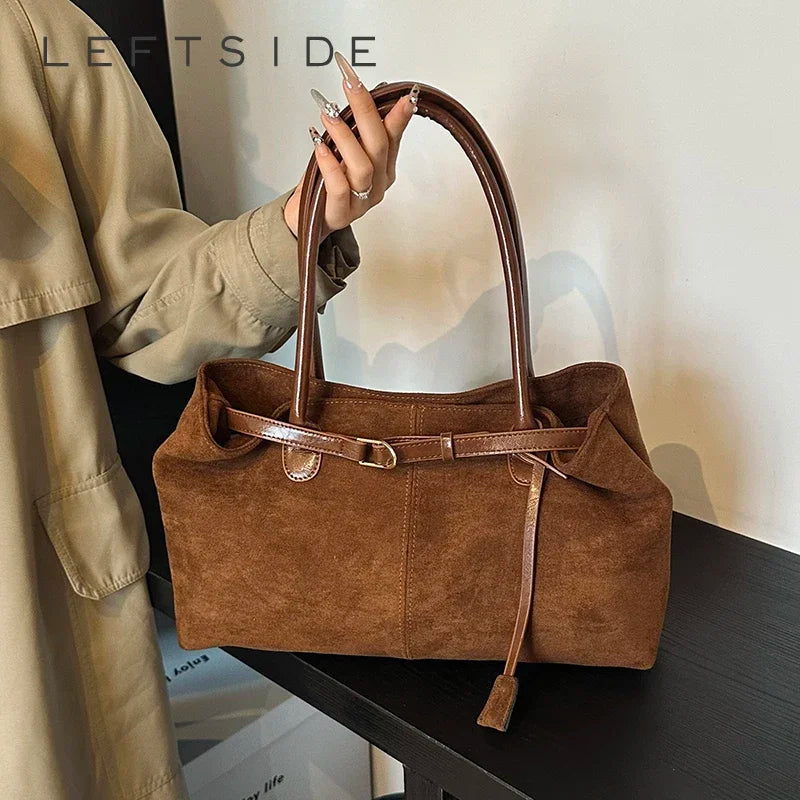 LEFTSIDE Large NUBUCK Underarm Bags Lady Shoulder Bag for Women 2024 Winter New Trend Fashion Trend Y2K Tote Bag Handbags