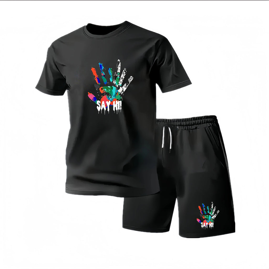 Men's Summer Fitness Sportswear Set Short-Sleeved T-Shirt & Shorts Two-Piece Breathable Quick-Drying Casual Sportswear