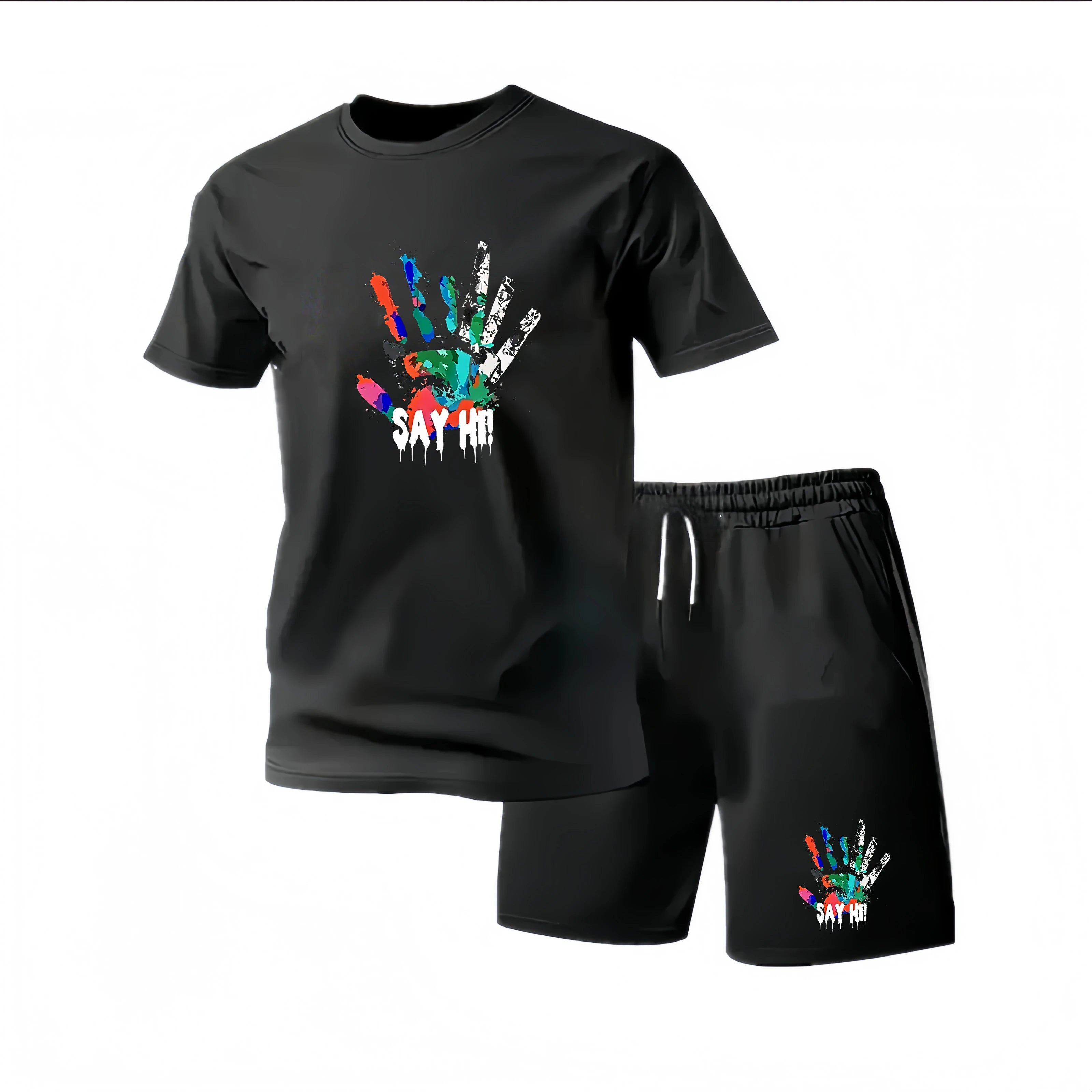 Men's Summer Fitness Sportswear Set Short-Sleeved T-Shirt & Shorts Two-Piece Breathable Quick-Drying Casual Sportswear