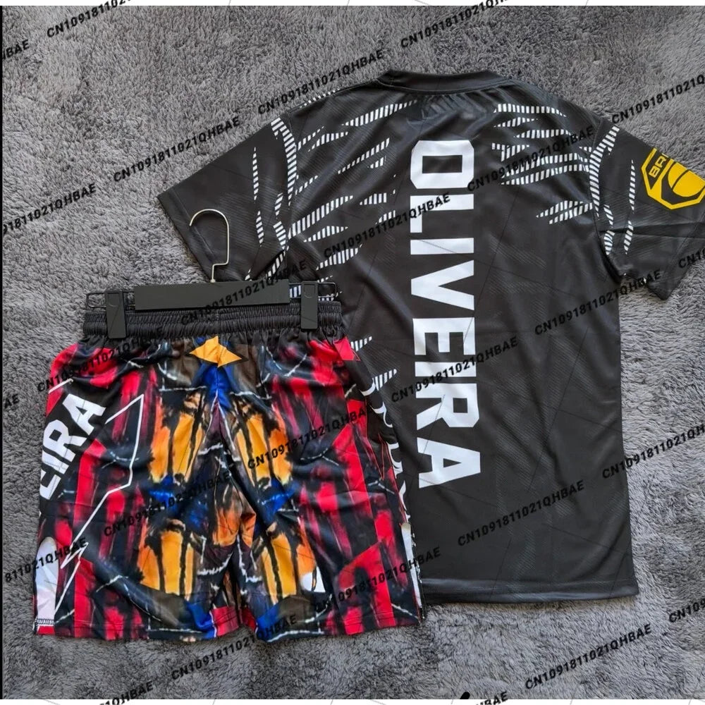 Summer Top Boxer MMA Octagonal Cage Charles Oliveira Tshirt Shorts Set Men Sports Training Running Set Speed drying Fighting Set