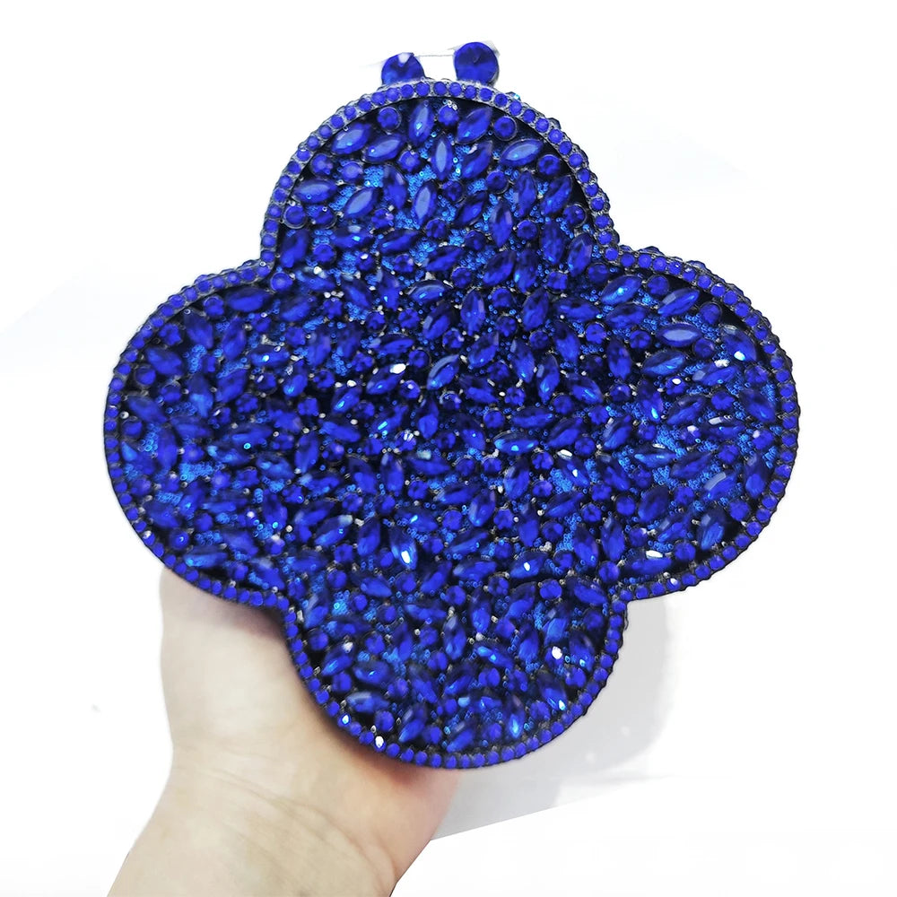 Cloudy Blue Diamond Evening Bag Stones Minaudiere Clutch Silver Crystal Handbag Women Party Prom Bag Bridal Clutches Wedding Pu