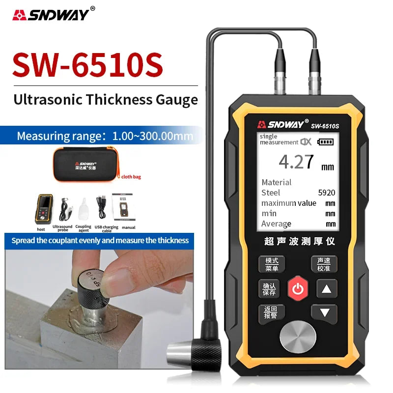 SNDWAY SW-6510S Ultrasonic Thickness Gauge For Metal Steel Plate Stainless Steel Pipe Plastic Glass Ceramic Tester