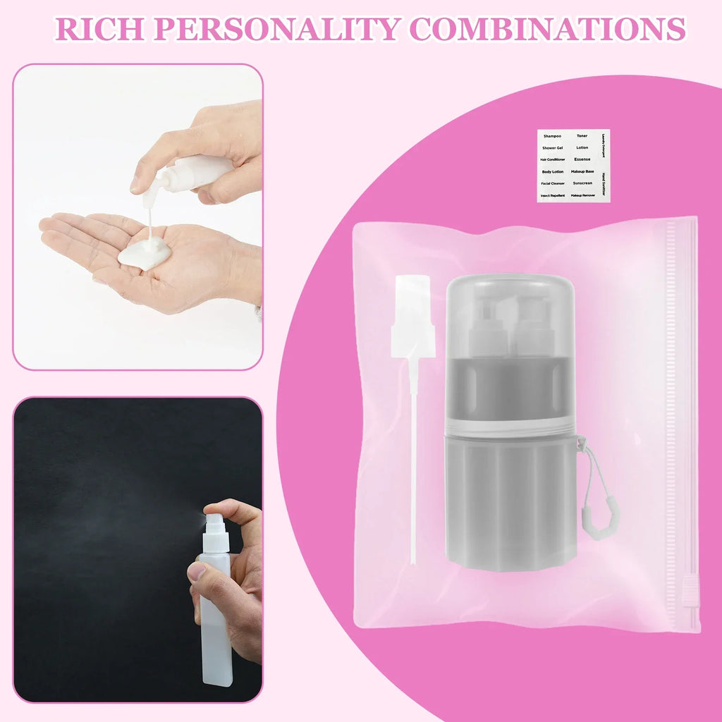 4 in 1 Travel Toiletry Container Portable Leak Proof Dispenser Bottle with Suction Cup for Shampoo Conditioner Body Wash Lotion