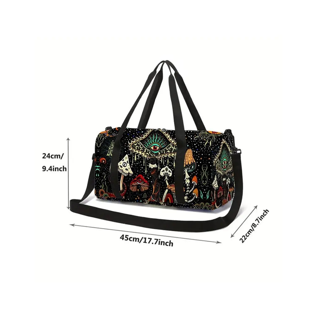 Bohemian Mushroom 2D Flat Cartoon School Travel Bag Large Capacity Zipper Luggage Bag Best Gift for Boys Girls Fashion Style
