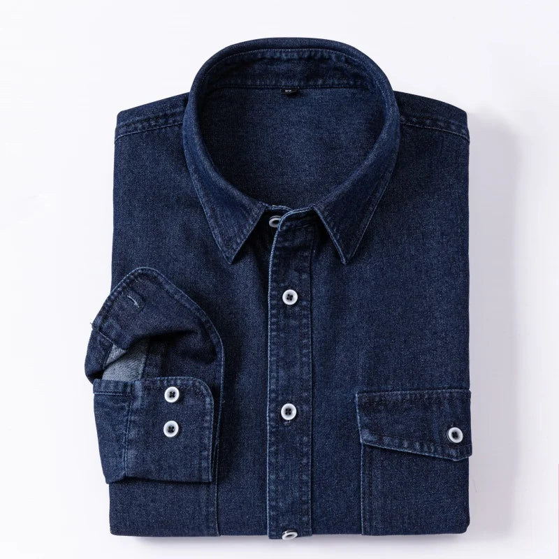 Pure Cotton Double-pocket Denim Long-sleeve Shirt Stylish Versatile Trendy Collared Shirt Casual Detailed Men's Sports Top