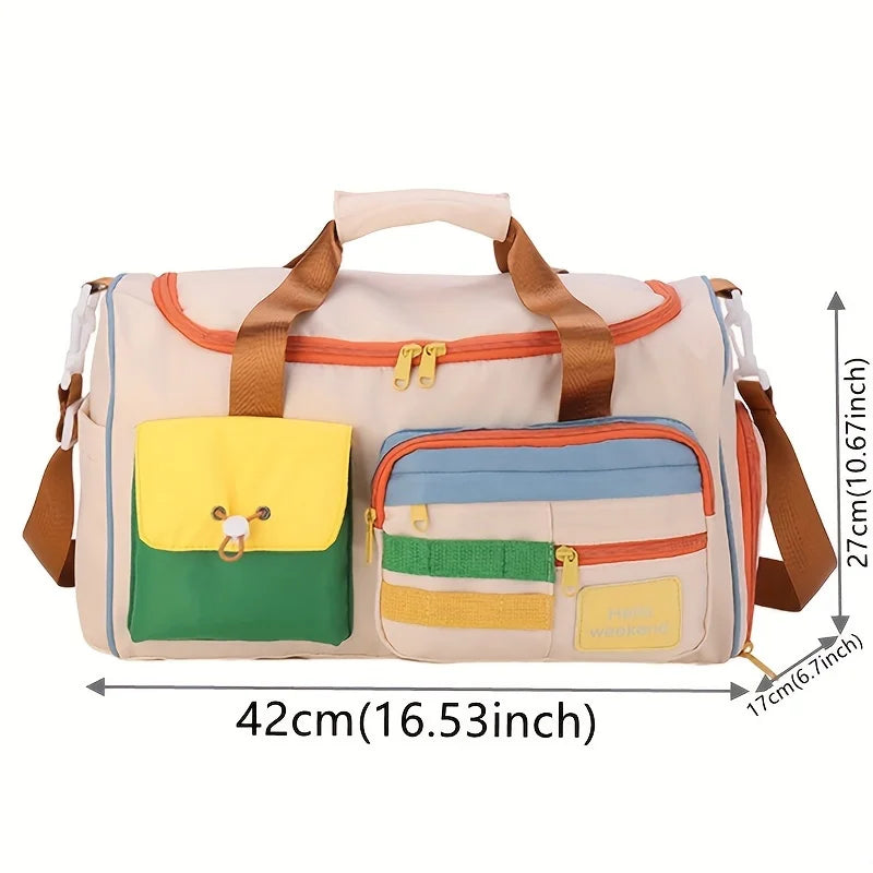 Colorful Retro Large Capacity Handbags Travel Crossbody Bag Women's Weekend Sports Fitness Shoulder Bag with Multiple Pockets
