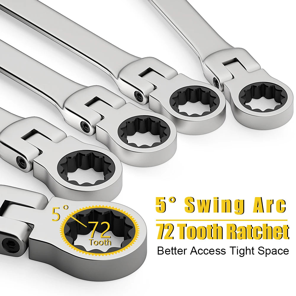 Ratchet Wrench of Keys Spanner Set Hand Tool 72-Tooth Ratcheting Flexible Head Mirror Finish for Car Repair Tools