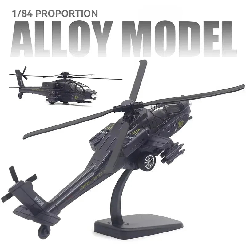 AH-64D Apache Armed Helicopter Alloy Diecast Airplane Model Toy Simulation Sound Light Airplane Advanced Model Collectibles