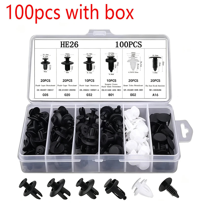 100 Box/Bag Car Fastener Clip Mixed Car Body Push Retainer Pin Rivet Bumper Door Trim Panel Fastener Kit Car Clip Acesssories
