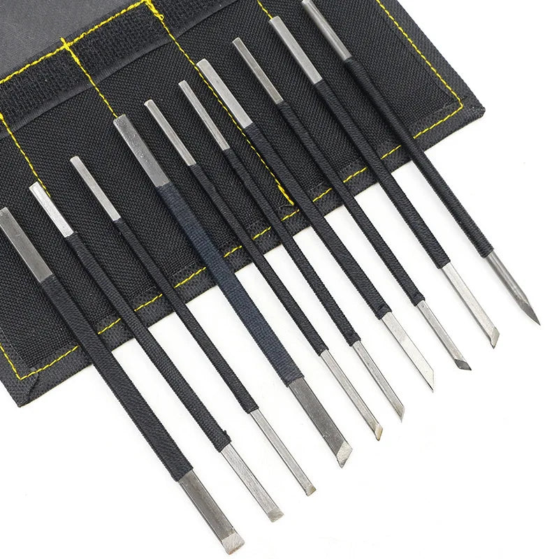 High Carbon Steel Stone Carving Tools Set 10pcs Engraving Sculpture Chisel Non Slip Handle Ideal for Soapstone Alabaster
