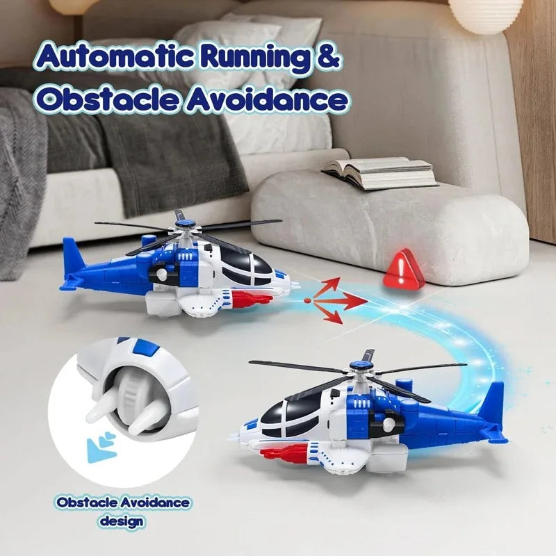 Light-Up Helicopter Toy for Toddlers, 360° Rotating Airplane Toy with Music and Obstacle Avoidance, Birthday Gift for Kids