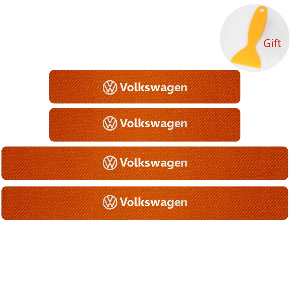 4Pcs Car Door Carbon Fiber Sill Scuff Plate Decoration Sticker For Volkswagen GTI Golf Caddy Passat CC Lavida Sagitar Scirocco