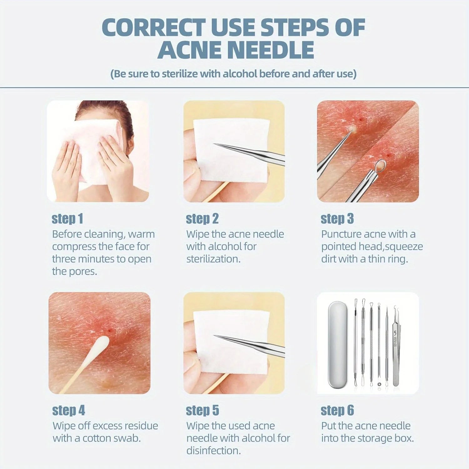 Blackhead Removal Tool Acne Extractor Acne Cleaning Kit, suitable for blemishes, white hole bursts, nose and face tools iron box