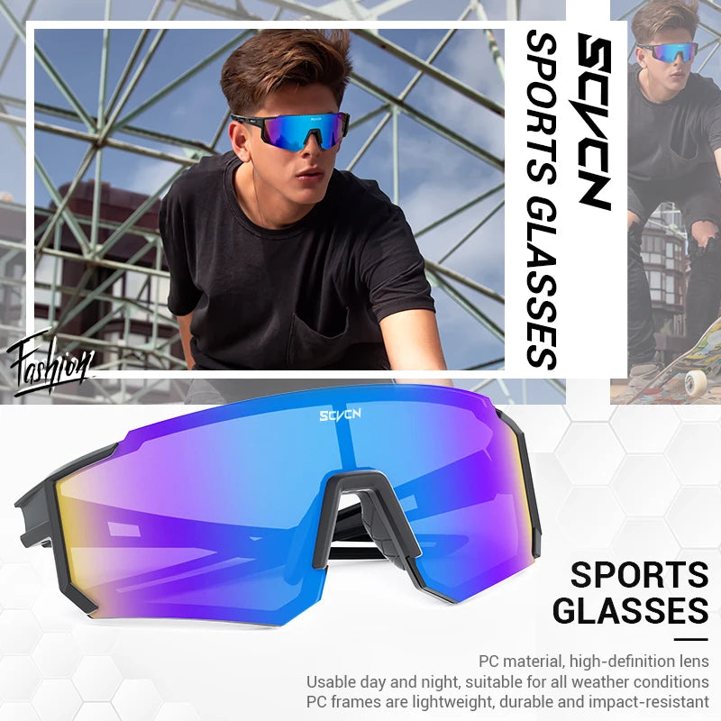 SCVCN UV400 HD Photochromic Hiking Glasses Sports Sunglasses Outdoor Road Fashion Cycling Glasses Windproof MTB Bike Sunglasses