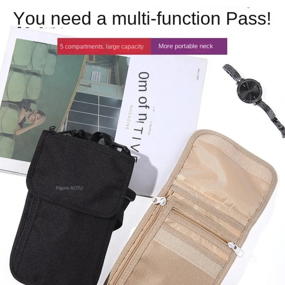 Travel Accessories Travel Wallet Nylon Khaki Black Passport Wallet Zipper Passport Protective Cover Travel Neck Pouch