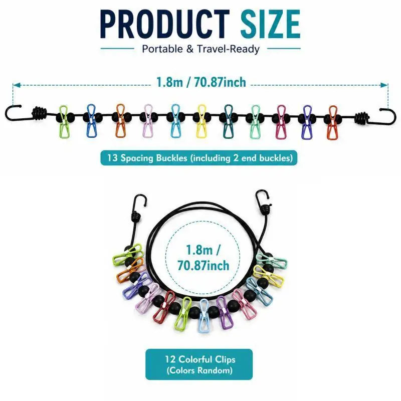 Portable Retractable Travel Clothesline 12 Clothes Clips for Indoor Laundry Drying line,Outdoor Camping Accessories