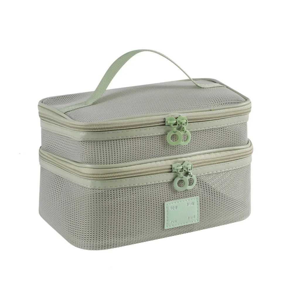 Portable Mesh Handheld Makeup Bag Square Lightweight Storage Toiletry Bag Zipper Large Capacity Transparent Mesh Cosmetic Bag