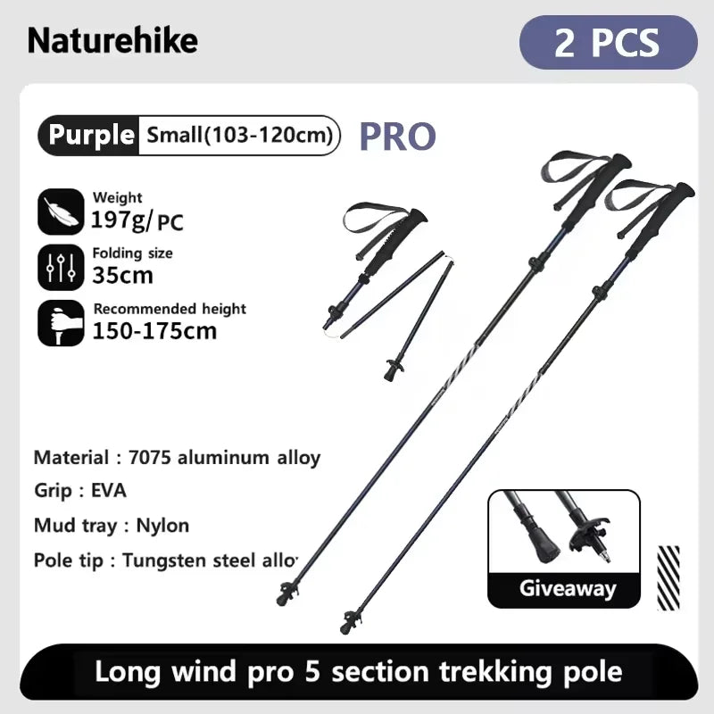 Naturehike Carbon Fiber Climbing Sticks Outdoor Folding Ultralight Trekking Poles Hiking Stick Collapsible Telescopic Stick