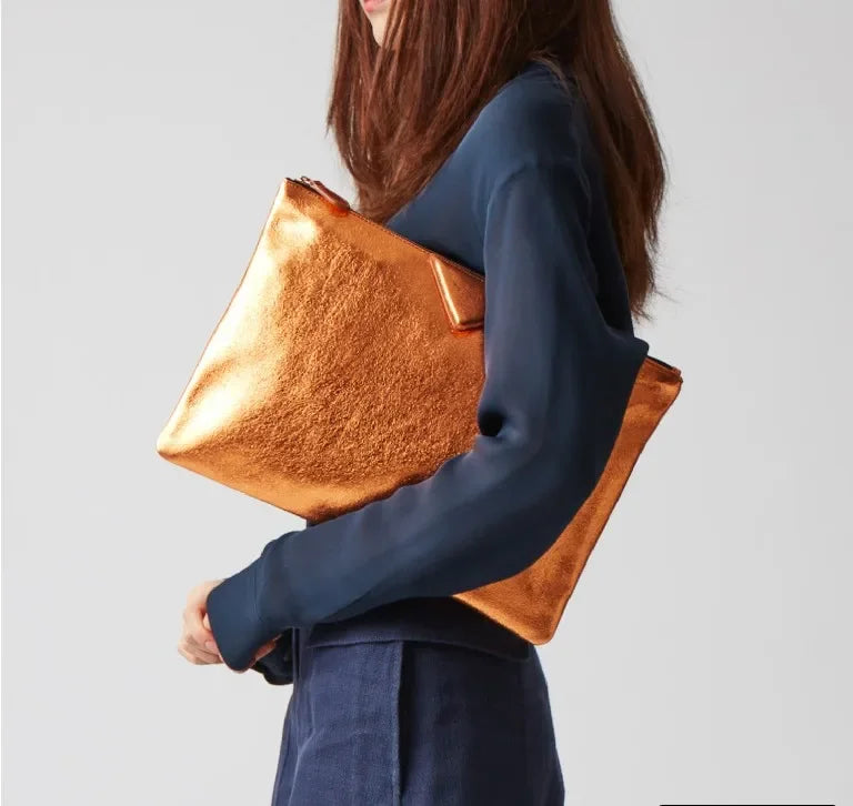 Women Day Clutch Bags Luxury Designer Lady Handbags 2024 New Female Envelope Bags PU Leather A4 Briefcase Bolsa Wallet Silver