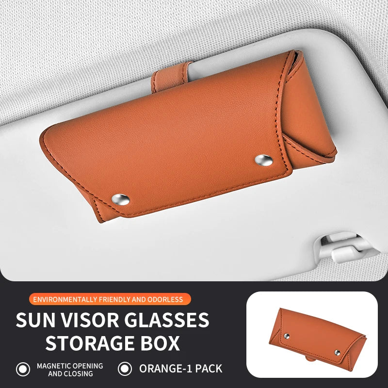 Car Sunglasses Holder Case Universal Auto Sun Visor Glasses Box Clip Sunglasses Holder Fastener Magnetic Eyeglasses Storage Bag