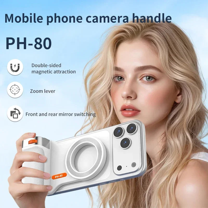 Magnetic Bluetooth Phone Camera Grip, Remote Control with Fill Light Zoom & Shutter Button