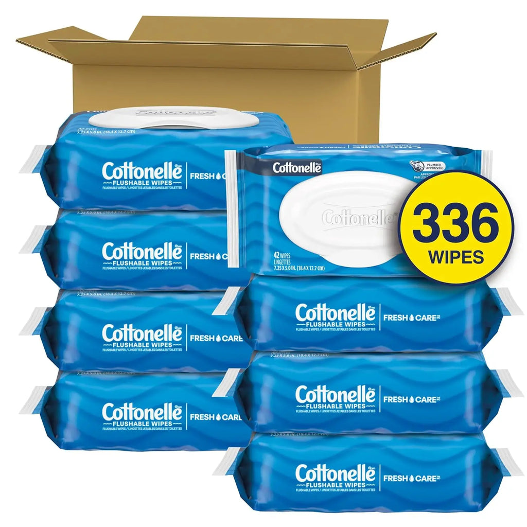 Flushable Wet Wipes for Adults, 336 Count (42 per Pack, 8 Packs), Gentle & Effective Clean