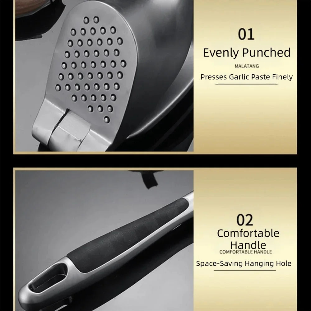 1PC Garlic Press Zinc Alloy Garlic Mincer Crusher with Ergonomic Soft Grip Handle Easy to Squeeze Clean Kitchen Tools Home Use
