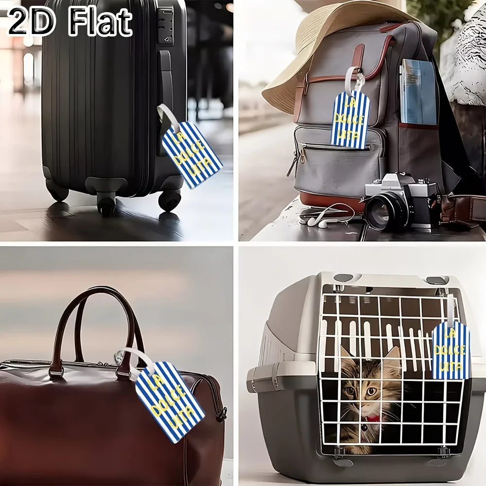 Striped Luggage Tag Blue White Pattern "LA DOLCE VITA" Printed Travel Bag Tag Suitcase Baggage Identifier for Travel Additions