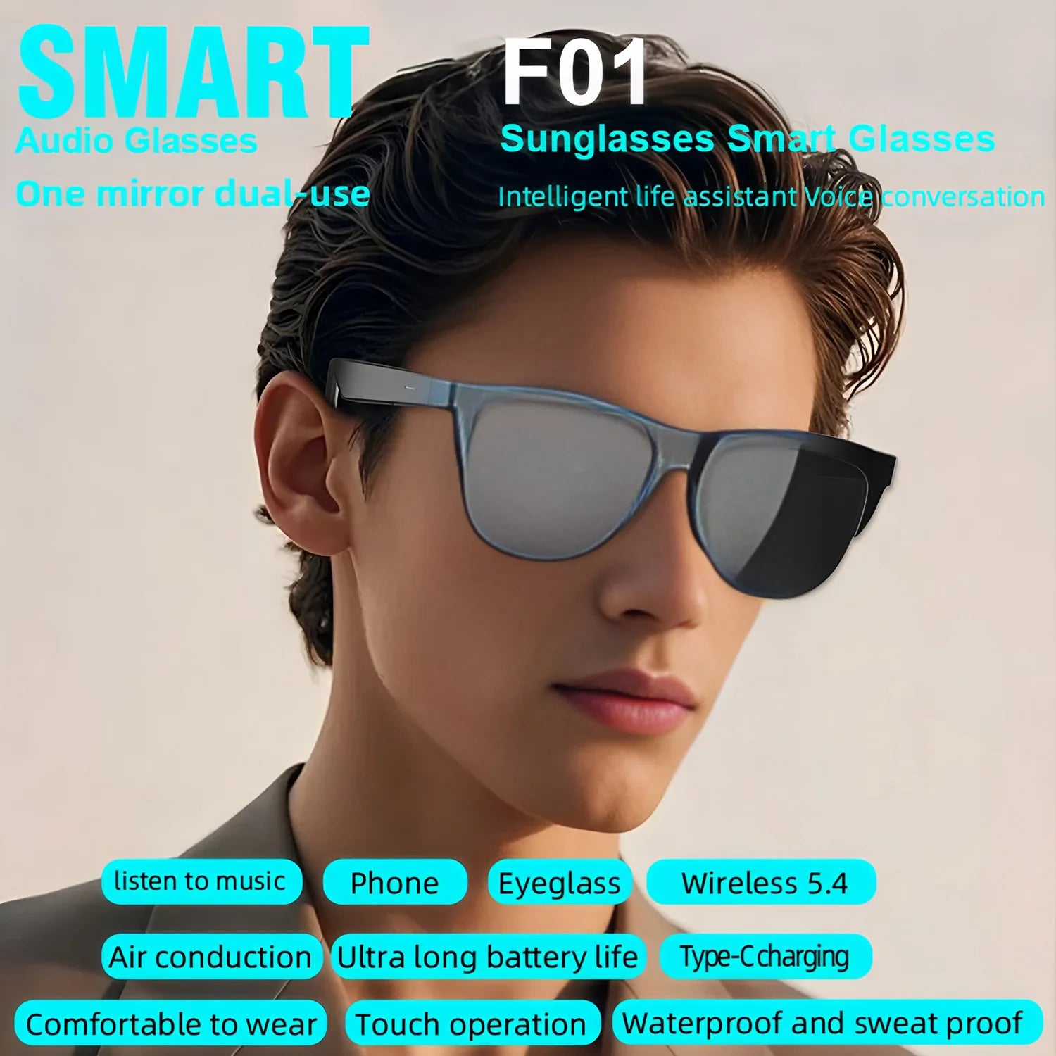 Smart Bluetooth V5.4 Sunglasses Glasses Call Outdoor Sports Headphones HIFI Black Technology Anti-touch UV For Men And Women