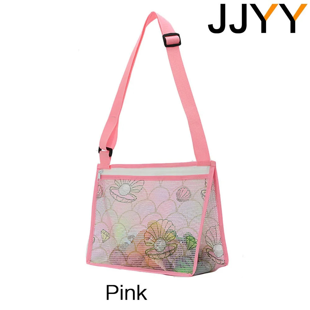 JJYY Foldable Beach Bag Beach Mesh Toy Seashell Tote Kids Toy Storage Bag