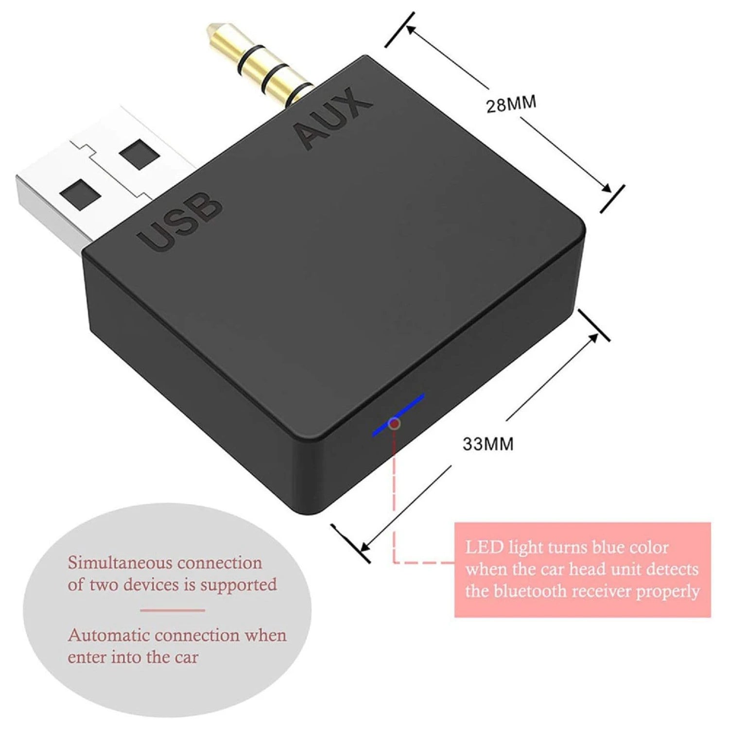 Car Aux Bluetooth Adapter for Hyundai Kia Audio Transmitter Stereo 3.5MM USB for iPhone iPad Android Phone