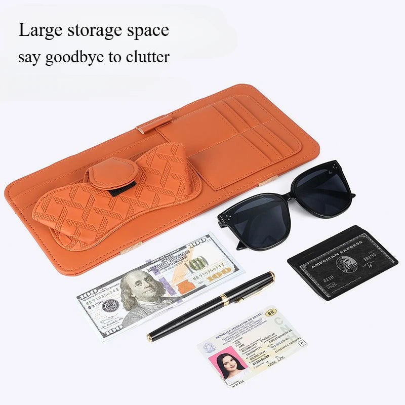 Multifunctional Car Storage Bag Sunshade Card Holder Sunglasses Clip Car Glasses Organizer