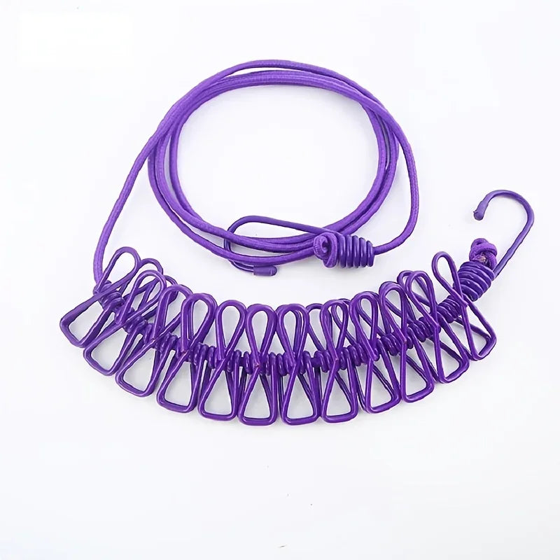 Outdoor Clip Clothesline Travel Portable Retractable Windproof Drying Rope with 12 Clips Hanger Clothesline