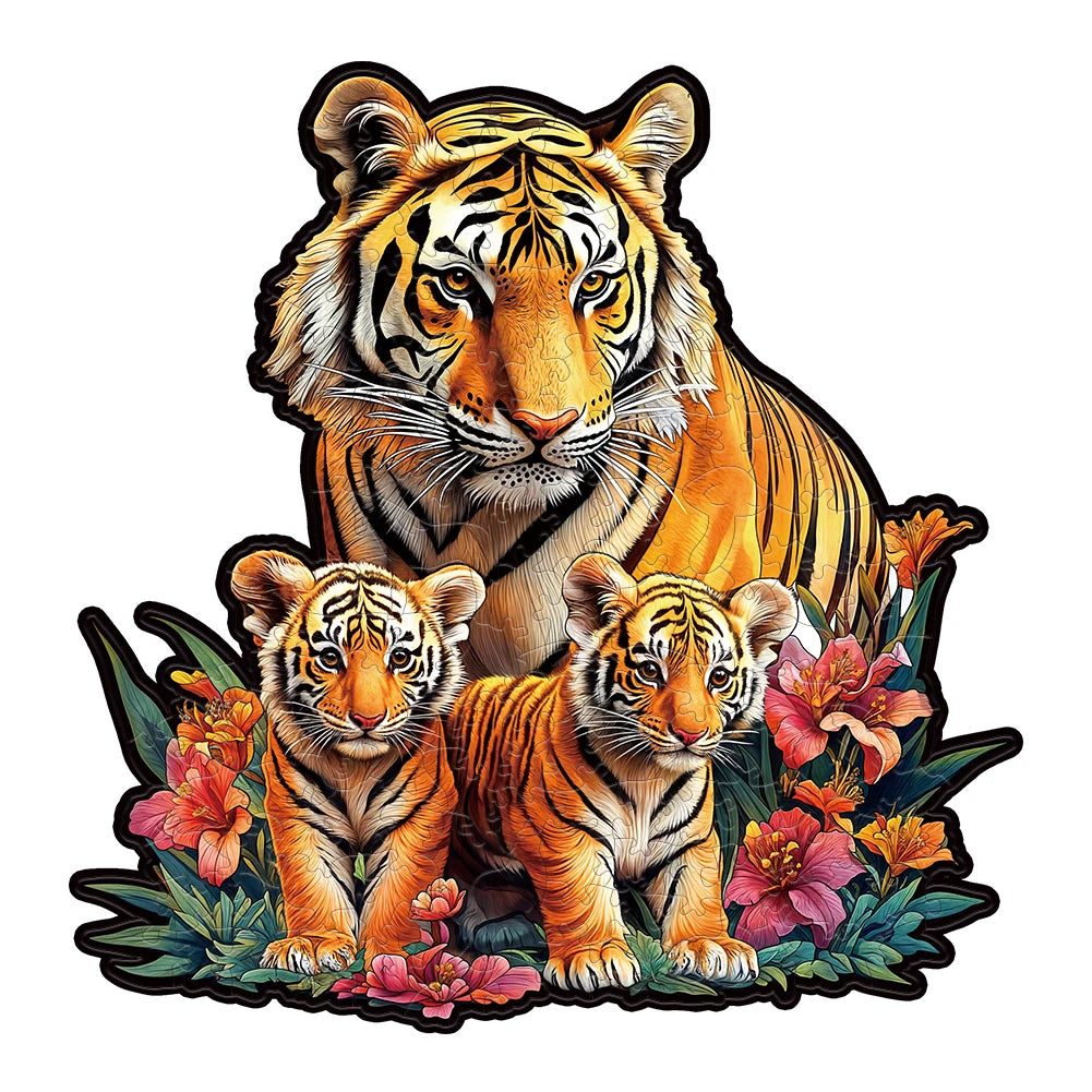 Unique Brain Training Animal Shape 3D Tiger Animal Jigsaw Puzzle Educational Wooden Toy Gift for Adults Kids Interactive Games