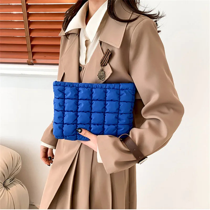 Autumn and Winter Fashionable Pleated Clutch Women Bag, Chic Storage Makeup Bag,  Versatile Stylish Soft Cotton Padded Clutches