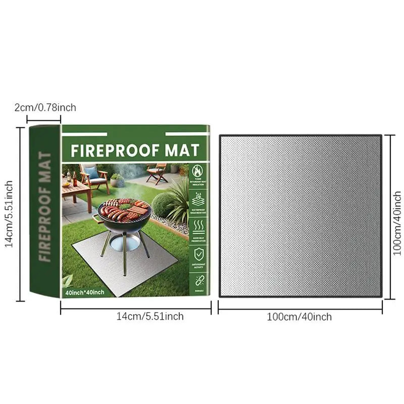 camping BBQ Mat Floor Outdoor 40x40inches Fireproof Mat BBQ Heat Resistant Grill Mat Reusable Anti-Slip Fireplace Mat Waterproof