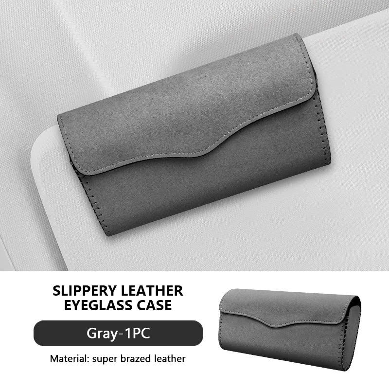 BLALION Car Sun Visor Plate Glasses Case Auto Sunshade Clamp Sunglasses Organizer Holder Suede Leather Car Glasses Storage Bag