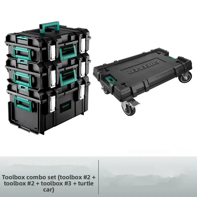 Toolbox hardware storage box, large capacity combination stacking box, pull rod industrial grade new set, hand-held toolbox
